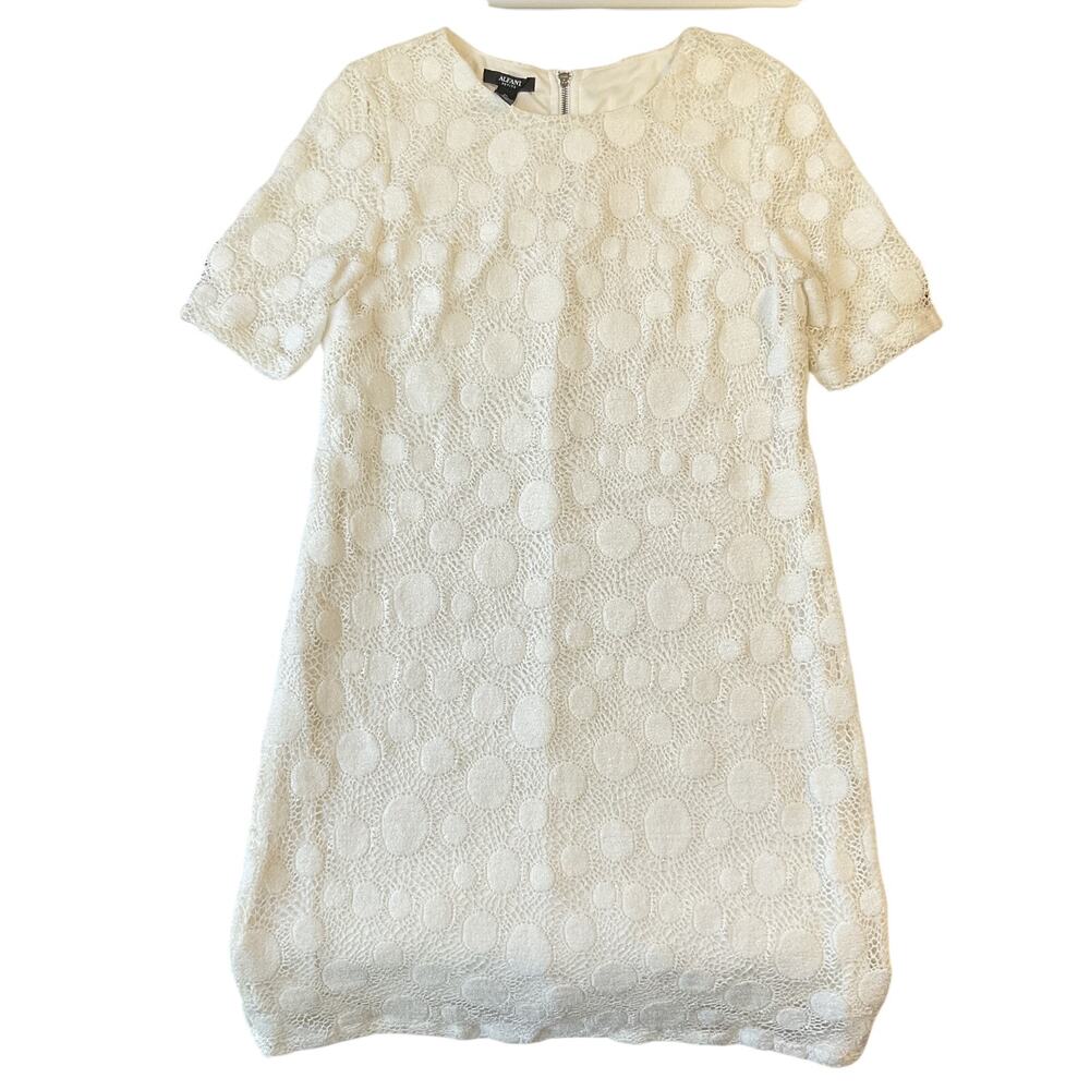 Alfani Women Dress PL White (lining) Nylon Polyester Polka Dot Sheath Lace Lined
